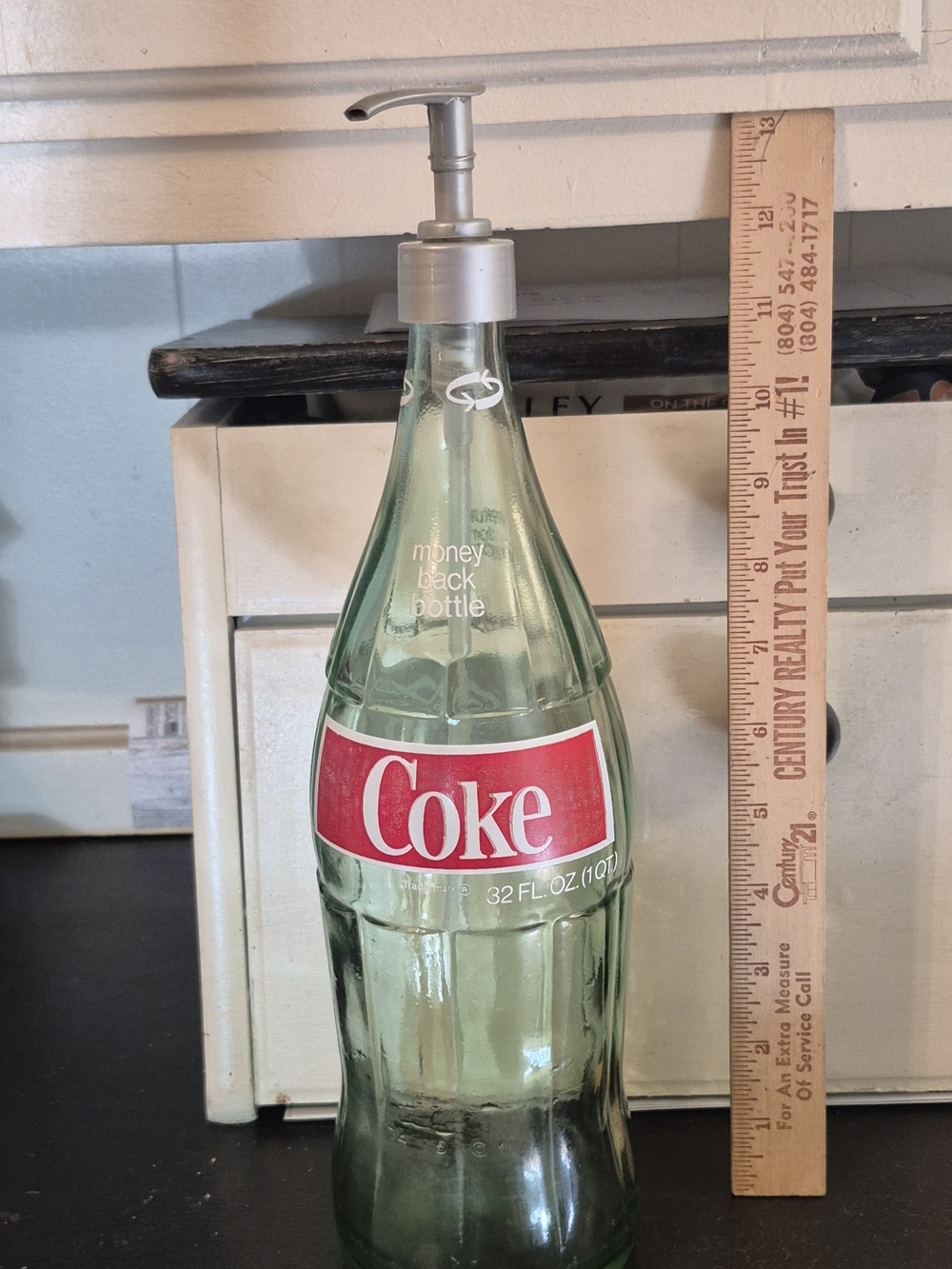 Coke Glass Bottle Soap Dispenser - Green Glass with Red Label